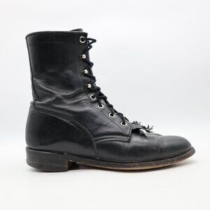 Justin Roper Boots 506 Women's Size 7.5 B Black Leather Lace Up Made In USA